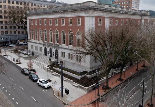 Alt text for image: Aerial view of Central’s updated exterior with two terraces for outdoor seating